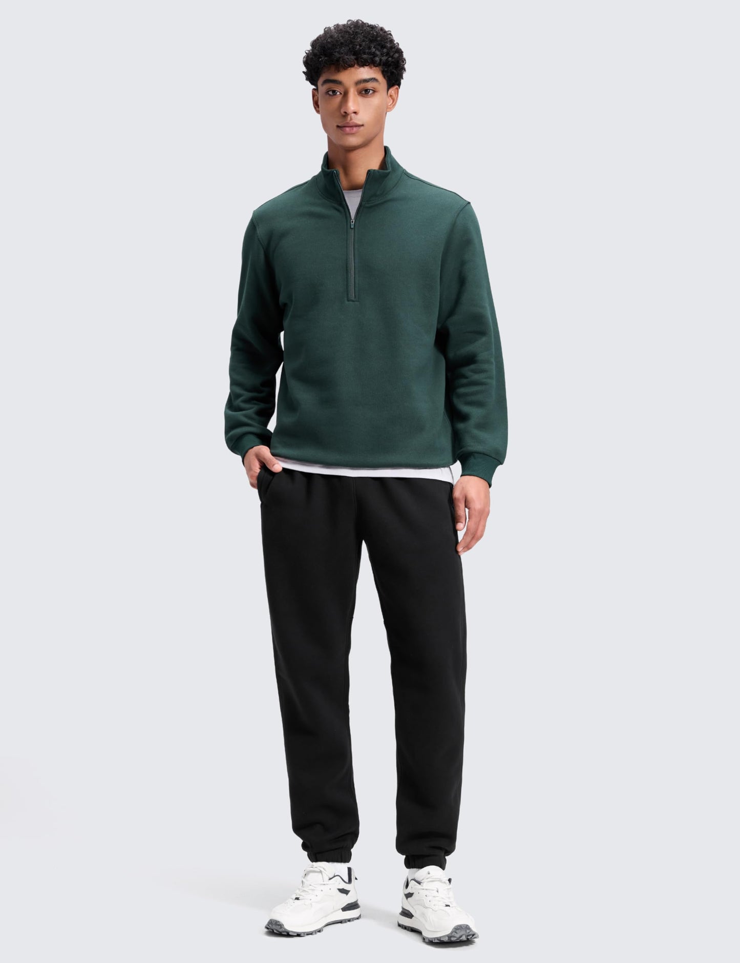 CRZ YOGA Cotton Fleece Lined Sweatpants for Men 30" - Classic Fit Casual Lounge Cozy Sweat Pants Joggers with Zipper Pockets Black Medium