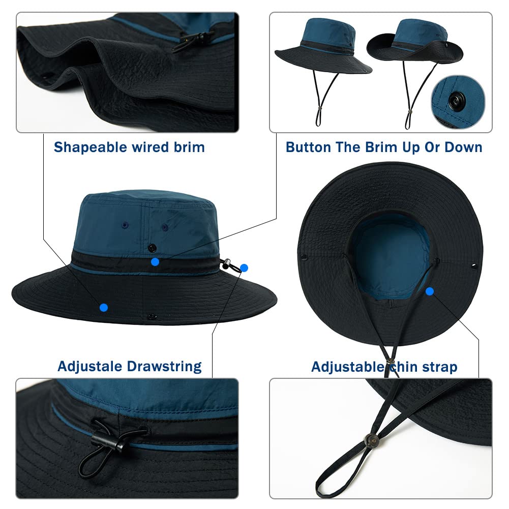 TOP-EX L/XL Sun Hats for Women & Men with Wide Brim, UV Protection UPF 50, Waterproof Safari Hat Boonie Hats, Foldable & Breathable & Adjustable for Fishing Trekking Travel, Navy 60-63CM
