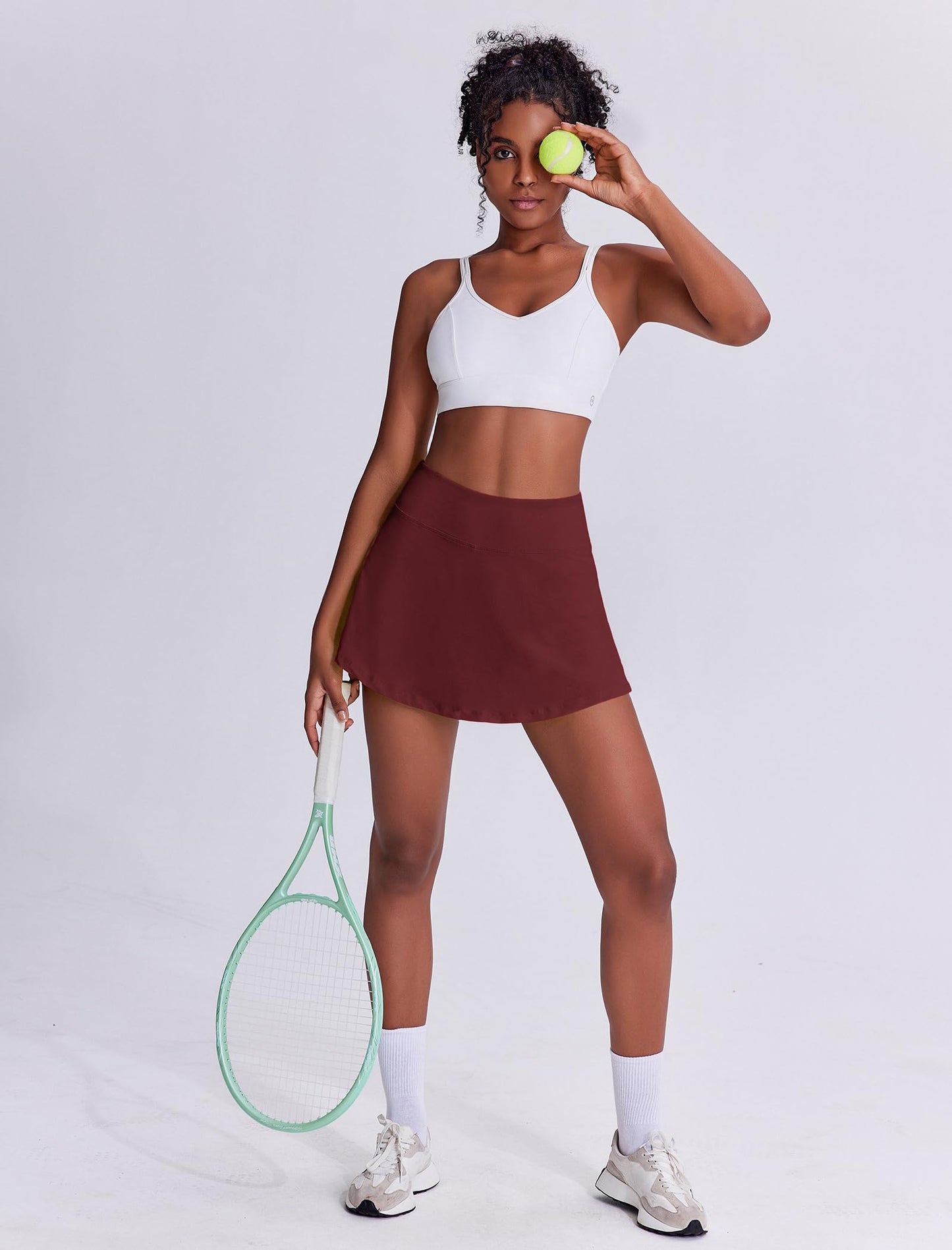 PINSPARK Skorts for Woman High Waisted Tennis Skirt Lightweight Golf Skirts with Pockets Flowy Pickleball Skirt Stretchy Athletic Skorts, Red Merlot X-Small