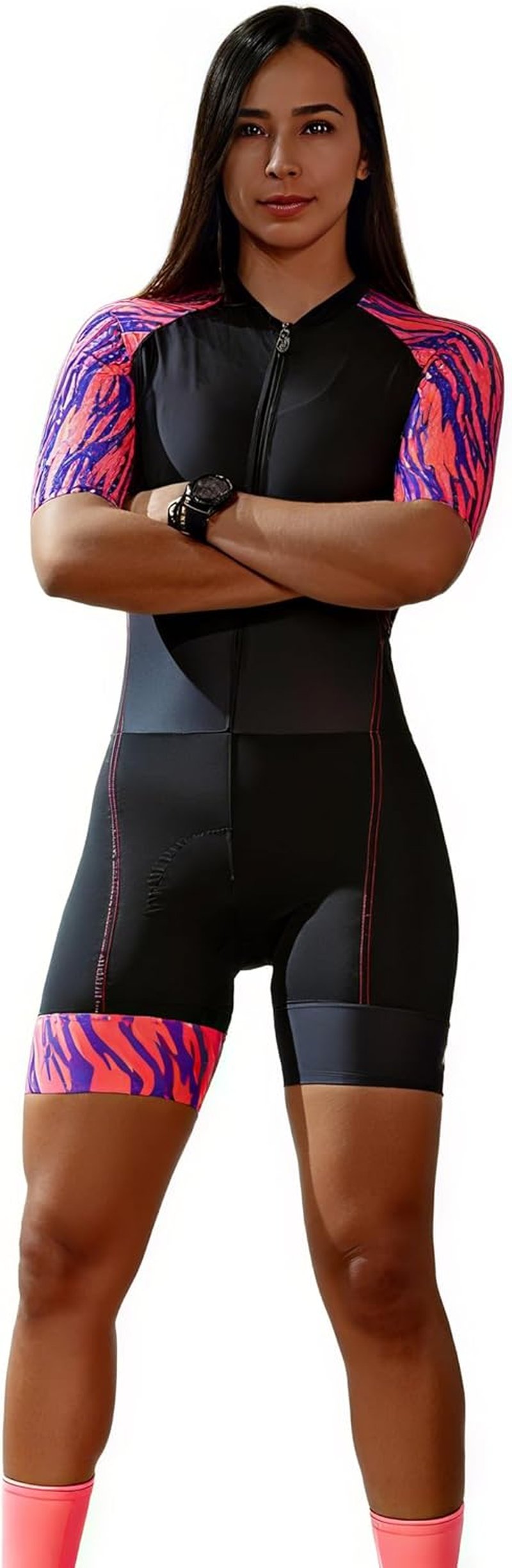 Women's Triathlon Suit - One-Piece Short Sleeve Cycling Skinsuit | Professional Jersey in White