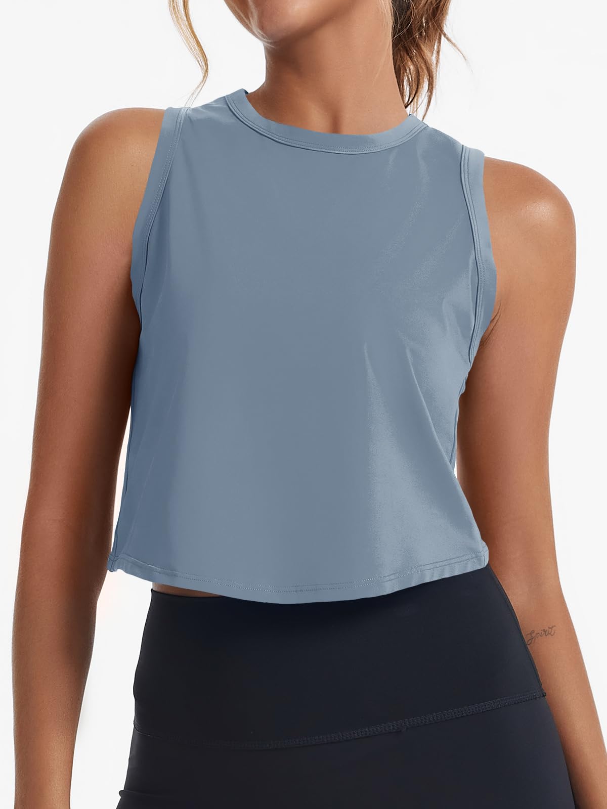 Fisoew Womens Workout Cropped Tank Tops Racerback Sleeveless Crewneck Running Yoga Active Shirts
