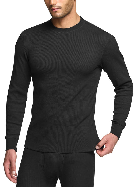 CQR Men's Long Sleeve Thermal Underwear Tops, Midweight Waffle Crewneck Shirt, Winter Cold Weather Thermal Shirts, 2 Packs of Tops Light Grey/Natural, Large