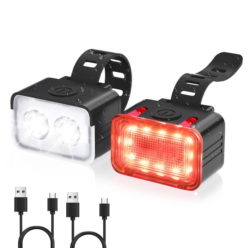 RIDWIND Bike Lights Set Rechargeable, 300 Lumen Bicycle Front and Rear Light, USB Bike Lights for Night Riding, 5+6 Modes, IPX6 Waterproof Cycling Safety Lights