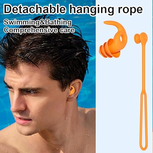 Swimming Ear Plugs for Adults,3 Pairs Anti-Lost Waterproof Reusable Silicone Swim Earplugs for Swimming Showering Surfing Snorkeling (Black,Blue,Cyan, Adults Size)