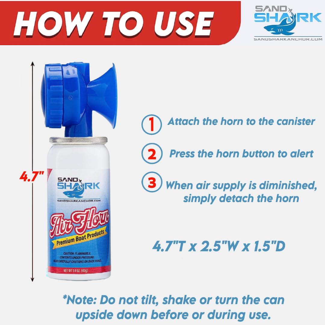 SandShark Premium Boating Air Horn Handheld Canister- Very Loud, Coast Guard Approved, Emergency for Marine, Watercraft Safety, Boat & Camping Essentials, Air Horn for Dogs, Bear Horn. (1.4 oz.)