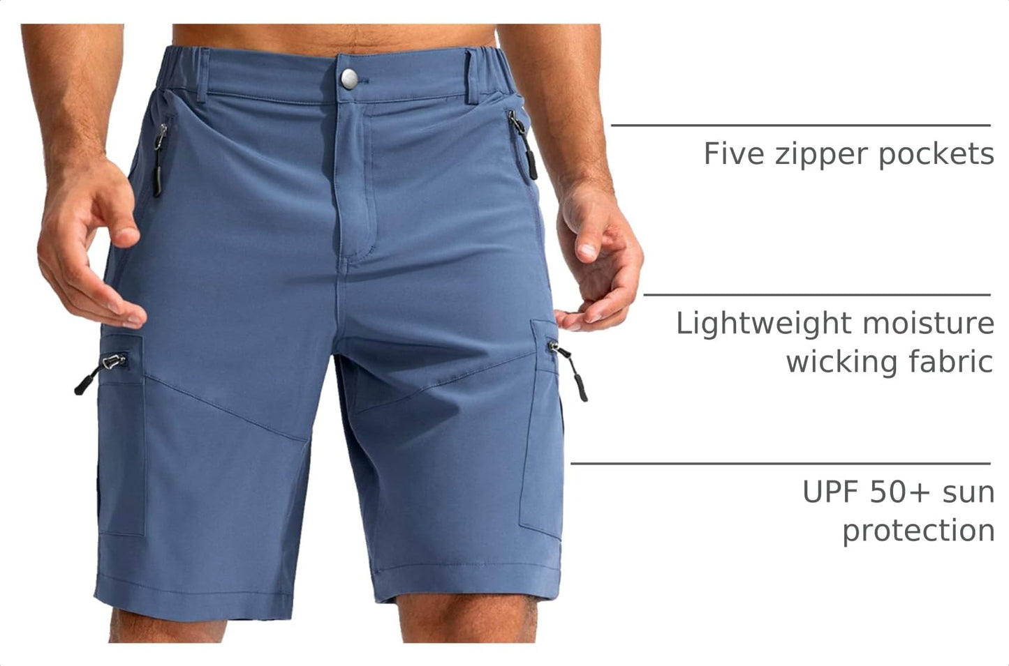 Pudolla Men's Hiking Cargo Shorts 9" Lightweight Outdoor Work Shorts for Men Travel Golf Camping Casual with 5 Zipper Pockets(Dark Navy Small)