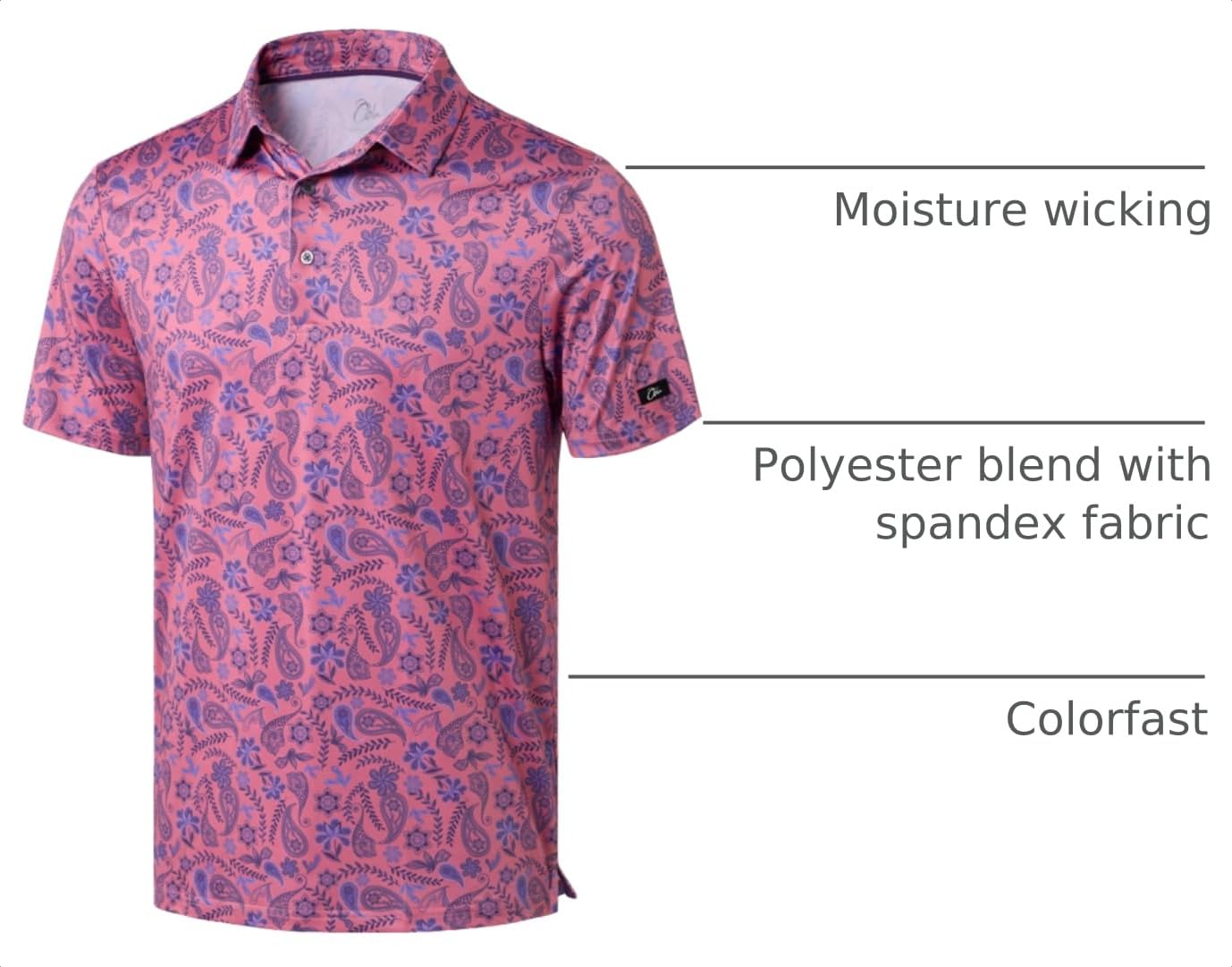 Obla Mens Golf Polo Shirts Short Sleeve Dry Fit Performance Moisture Wicking Casual Print Collared Golf Shirts for Men(Blue Paisley_XXXL)