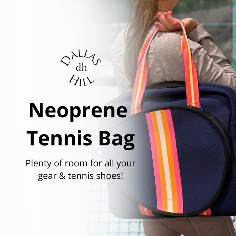 Dallas Hill Designs Tennis Bag for Women | Neoprene Tote | 3 Rackets | Applicable for Pickleball, Paddle, Squash, Racquetball, Badminton | Shoes and Gear | Ladies Purse | Multi Pockets
