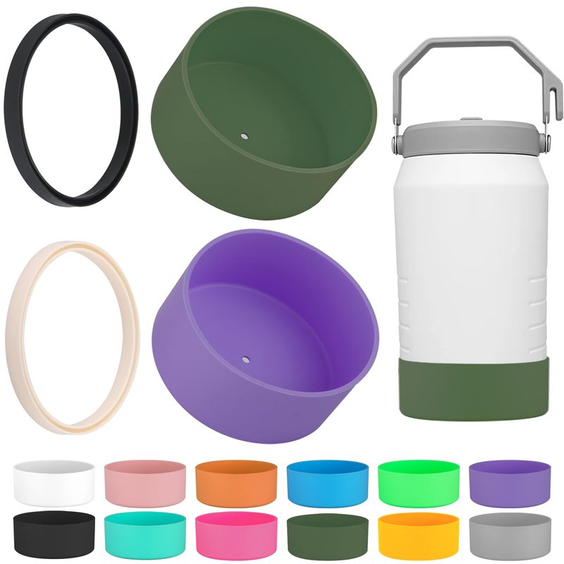 4-Piece Silicone Sleeve with Replacement Gasket for Stanley 64oz IceFlow Flip Top Tumbler, Silicone Sleeve Replacement Gasket for Stanley 64oz Water Bottle (4, Rose Red Green)