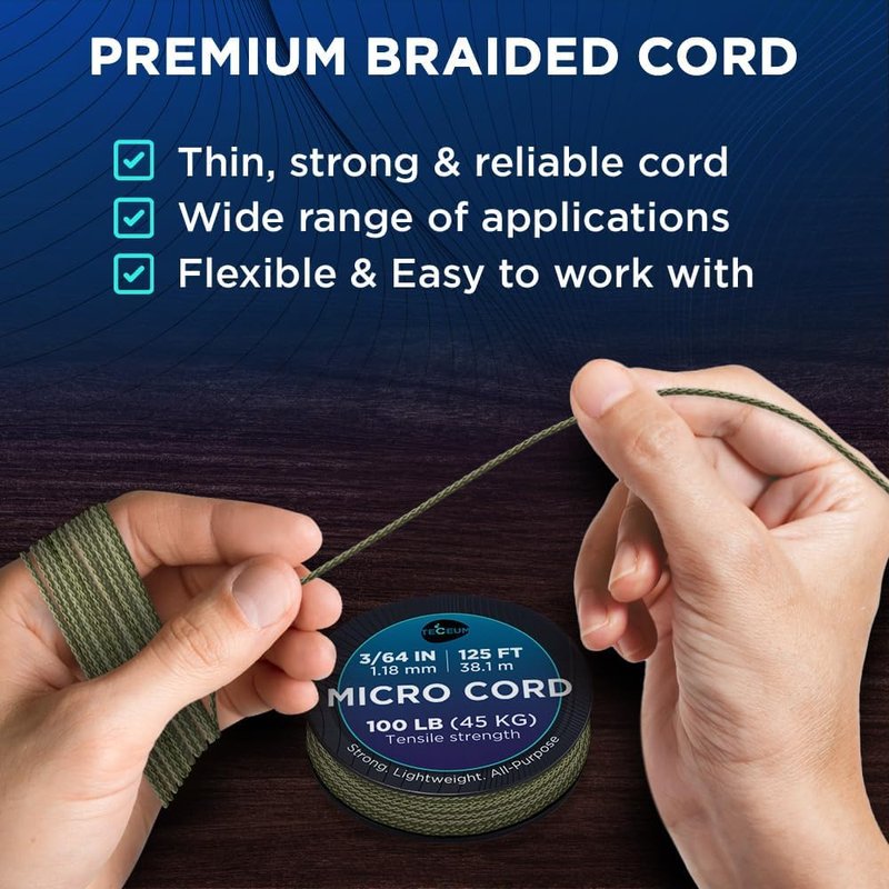 Micro Paracord - 1.18 mm x 125 ft Durable Braided Utility Cord for Crafting, DIY, Fishing & Camping | Survival Strong String