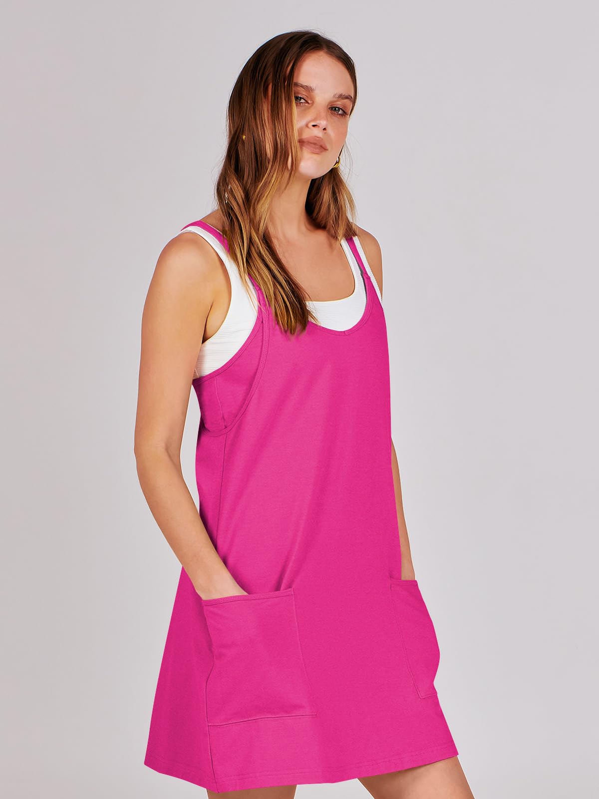 ANRABESS Women Athletic Dress Summer Tennis Workout Active Sports Mini Romper Dress Built in Shorts Travel Vacation Clothes Hot Pink X-Large