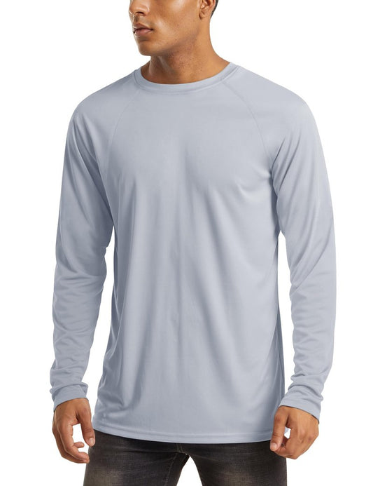 MAGCOMSEN Long Sleeve Shirts for Men Rash Guard Swim UV Sun Running Workout Rashguard Fishing Hiking UPF 50 Shirts Grey