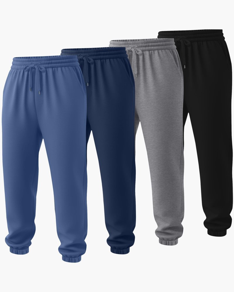 Evervibe 4 Pack Men’s Big and Tall Sweatpants Drawstring Loose Joggers Casual Elastic Waist Athletic Pants with Pockets(Light Haze Blue, Dark Blue, Light Gray, Black,5X-Large)