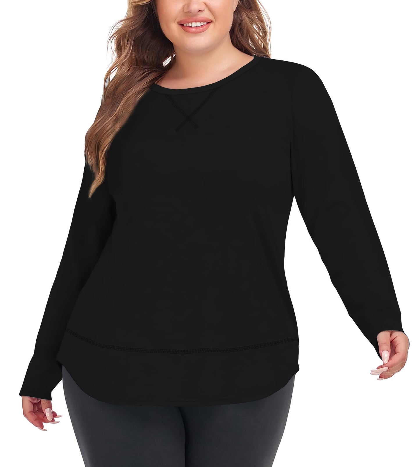 COOTRY Plus Size Workout Tops for Women Long Sleeve Shirts Breathable Dry Fit Athletic Gym Yoga Clothes Black2 2XL