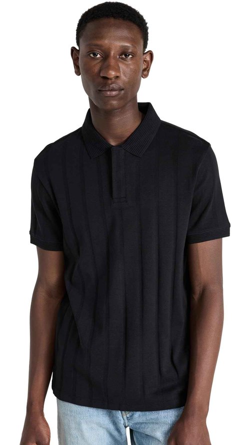 Club Monaco Men's Wide Rib Polo, Caviar, Black, S