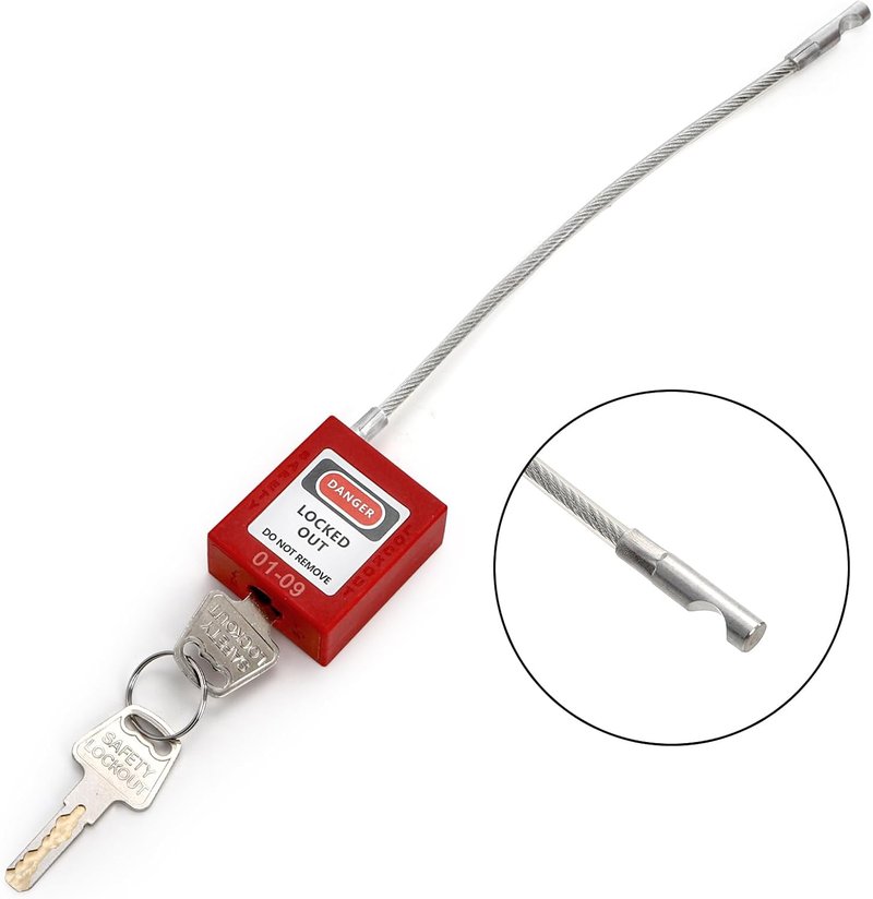Noamus Lockout Tagout Padlock Set - 10 Steel Cable Safety Locks with 20 Keys | Red Keyed for Electrical Devices
