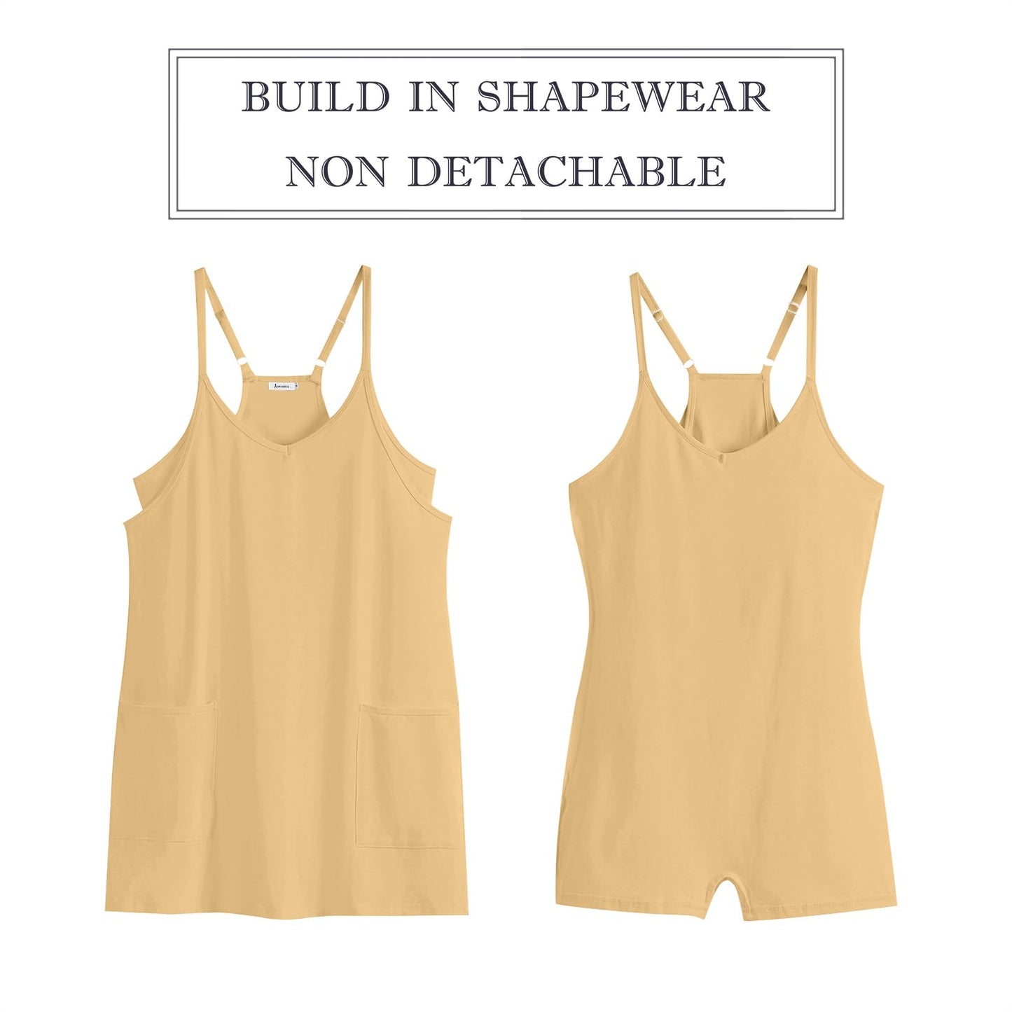 ANRABESS Women Athletic Dress Summer Tennis Workout Active Sports Mini Romper Dress Built in Shorts Travel Vacation Clothes Light Yellow X-Smal