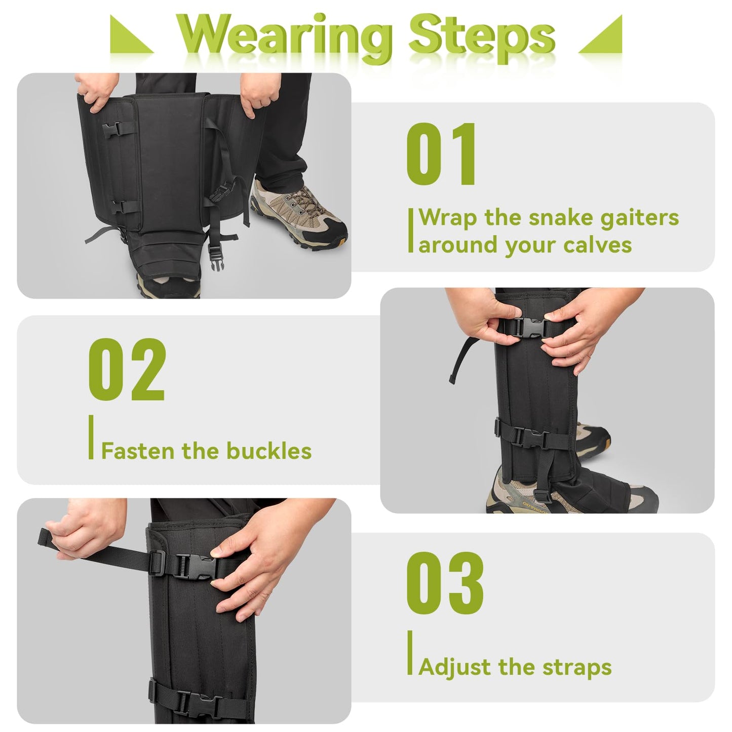 ENPOINT Snake Gaiters - Snake Guards for Legs Men & Women, Black Shoe Gaiters for Hiking, Camping, Fishing, Farm Working, Hunting Equipment, Hunting Gear for Men & Women