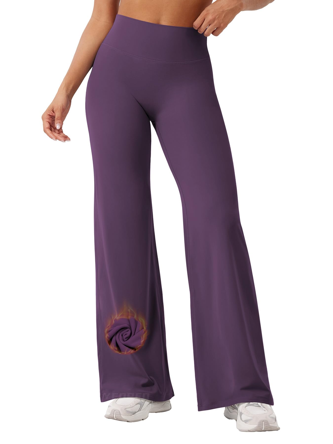 YEOREO Workout Straight Leggings 31.5" Thin Fleece Black Berry Purple L