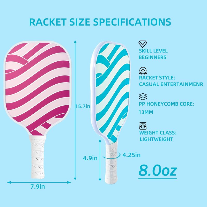 Pickleball Paddles Set of 4 Fiberglass Pickleball Racket, 4 Outdoor/Indoor Balls|Pair of Grip Tapes|1 Portable Carry Bag Set Gift for Men Women Beginners