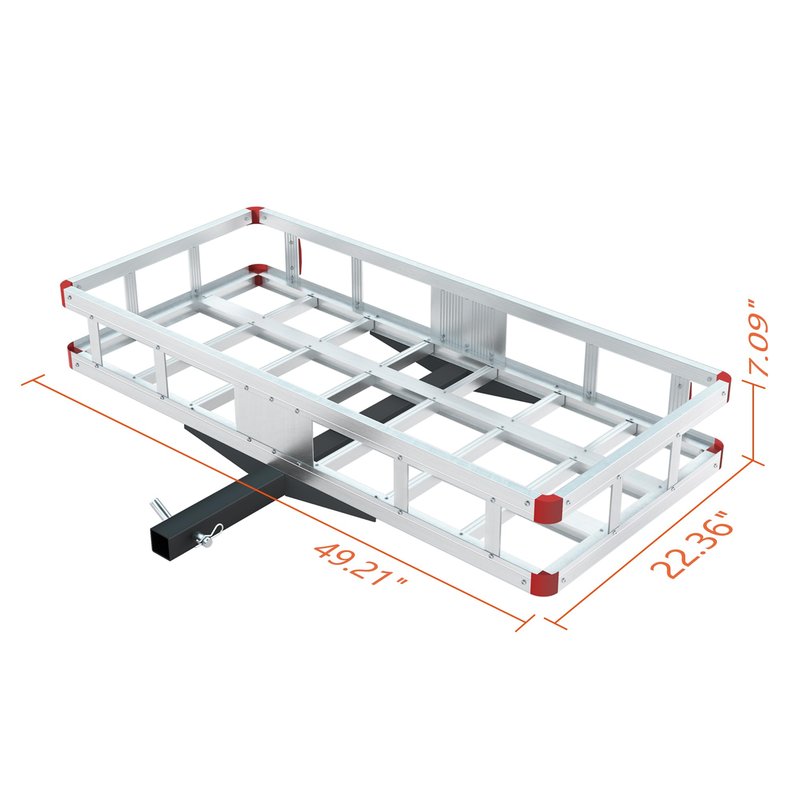 Aluminum Hitch Cargo Carrier, 49.21" x 22.36" x 7.09" Trailer Hitch Cargo Carrier Hitchs Mount Cargos Hitchs Carriers Basket, 500lbs Capacity, Fit 2" Receiver for Suvs Trucks Vans Pickups Camping
