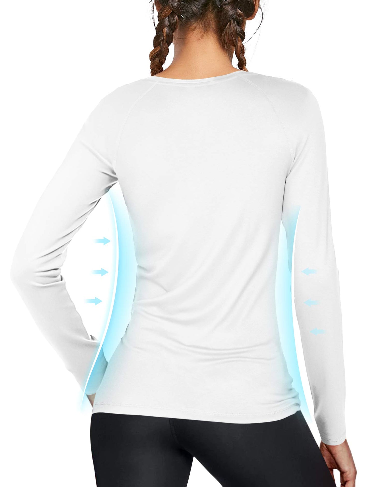 Womens UPF 50+ Long Sleeve Workout Running Shirts Lightweight UV Sun Protection Hiking Tee Tops for Rash Guard Swimming Fishing White