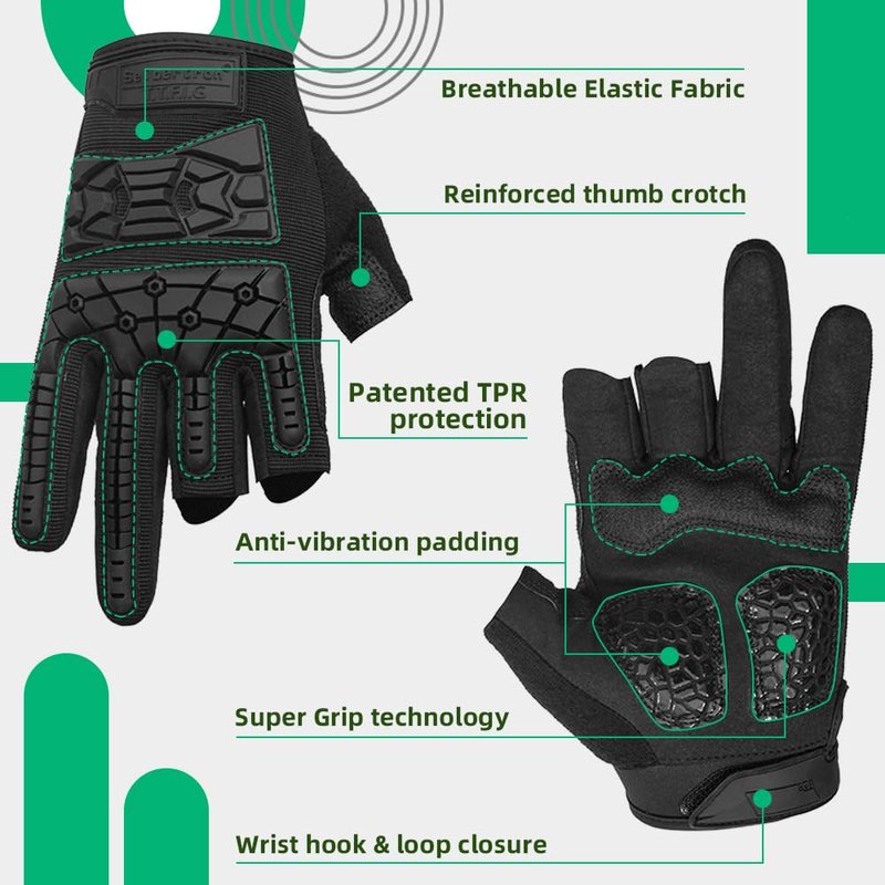 Seibertron T.T.F.I.G 2.0 Men's Gloves Flexible Rubber Knuckle Protective for Hunting Hiking Motorcycle Motorbike Riding Outdoor Work Gloves Black M