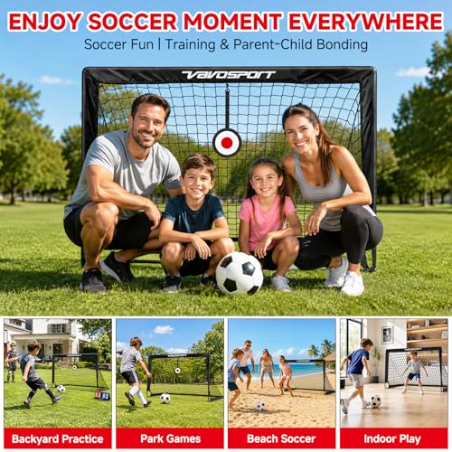 VAVOSPORT 2 Pack 4x3 FT Kids Soccer Goals with Targets - Portable Pop Up Backyard Set