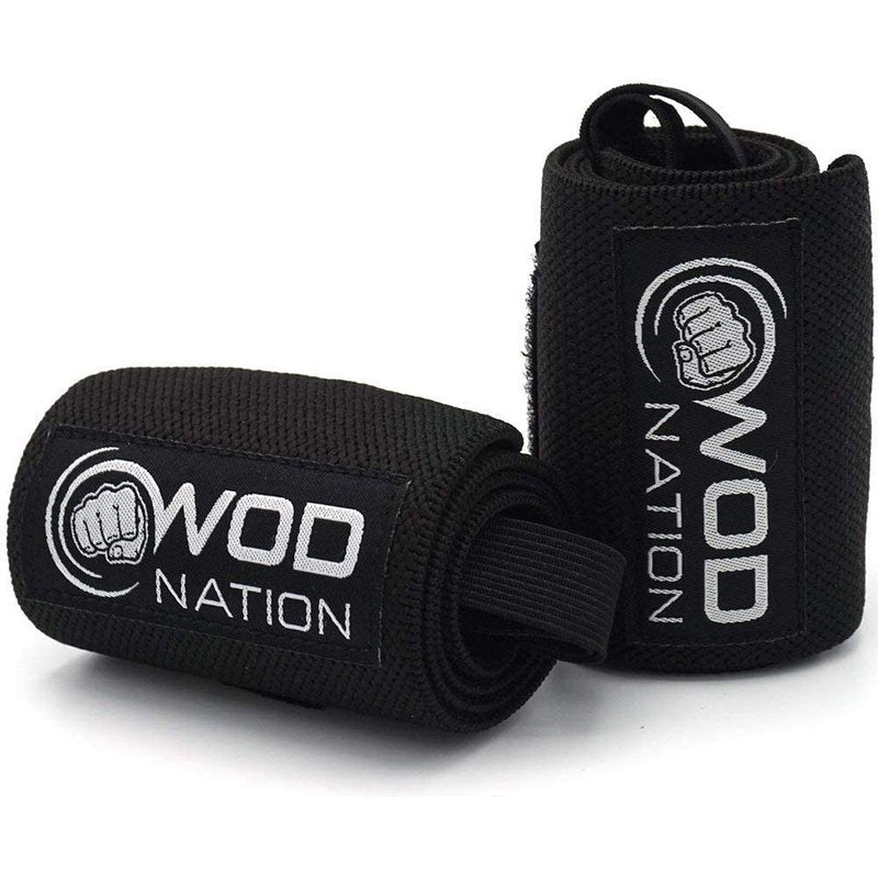 WOD Nation Wrist Wraps - Adjustable Thumb Loop for Gym Wrist Wraps - Secure Hook-and-Loop Closure for Lifting Straps - Powerlifting & Strength Training Support - 12 Inch, Black