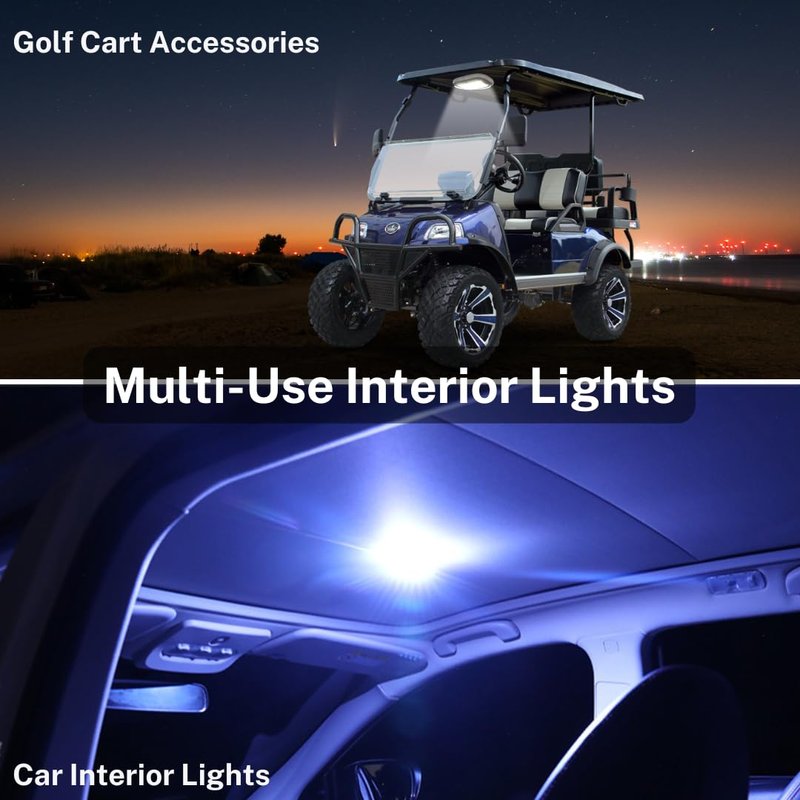 Teckida 2-Pk Golf Cart Dome Lights fits Club Car, Onward, EZGO, Yamaha carts, Can Am Defender, Magnetic USB Rechargeable Wireless Lights Widely Used as Golf Carts Accessories UTV Accessories