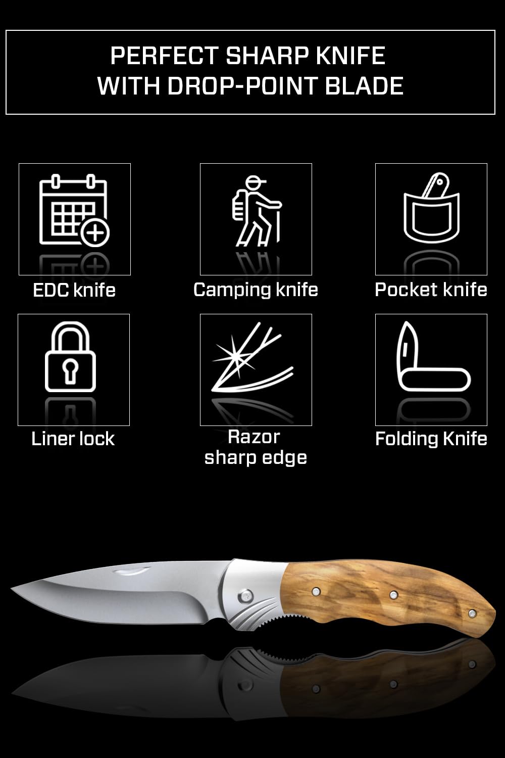 Gentleman’s Folding Knife Pocket Knife Knives Knife Wood Handle Sharp Blade - Pocket Knife for Men - Best Folder for Camping Hunting - EDC and Outdoor Gear - Birthday Christmas Gifts for Men 6651