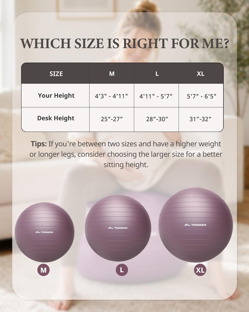 Trideer Exercise Ball - Stability Ball for Yoga, Pilates & Core Training | Office Seating & Balance Improvement