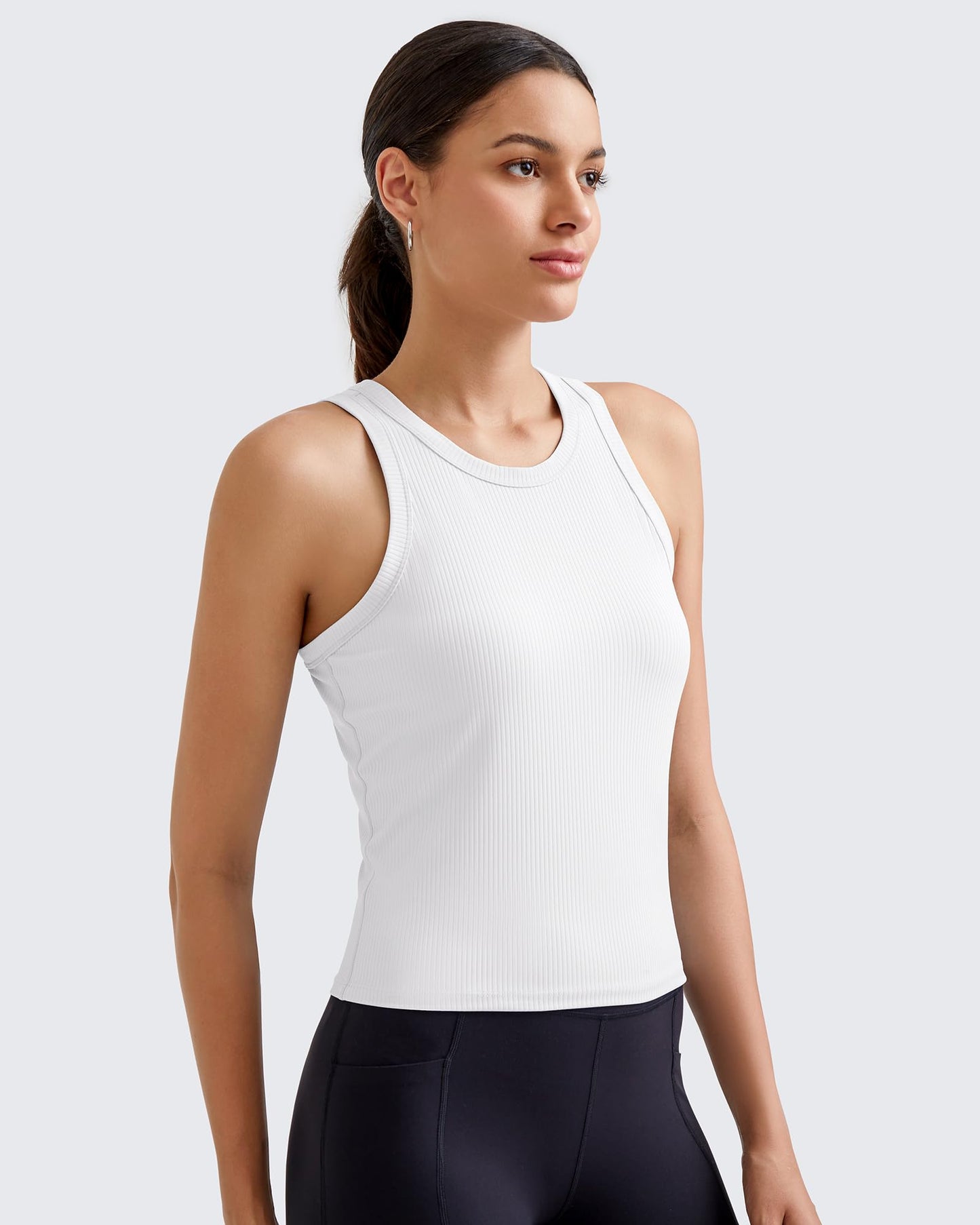 G4Free Workout Tanks for Women Sleeveless Running Athletic Tank Tops Ribbed Racerback Slim Gym Yoga Summer Casual (White,M)