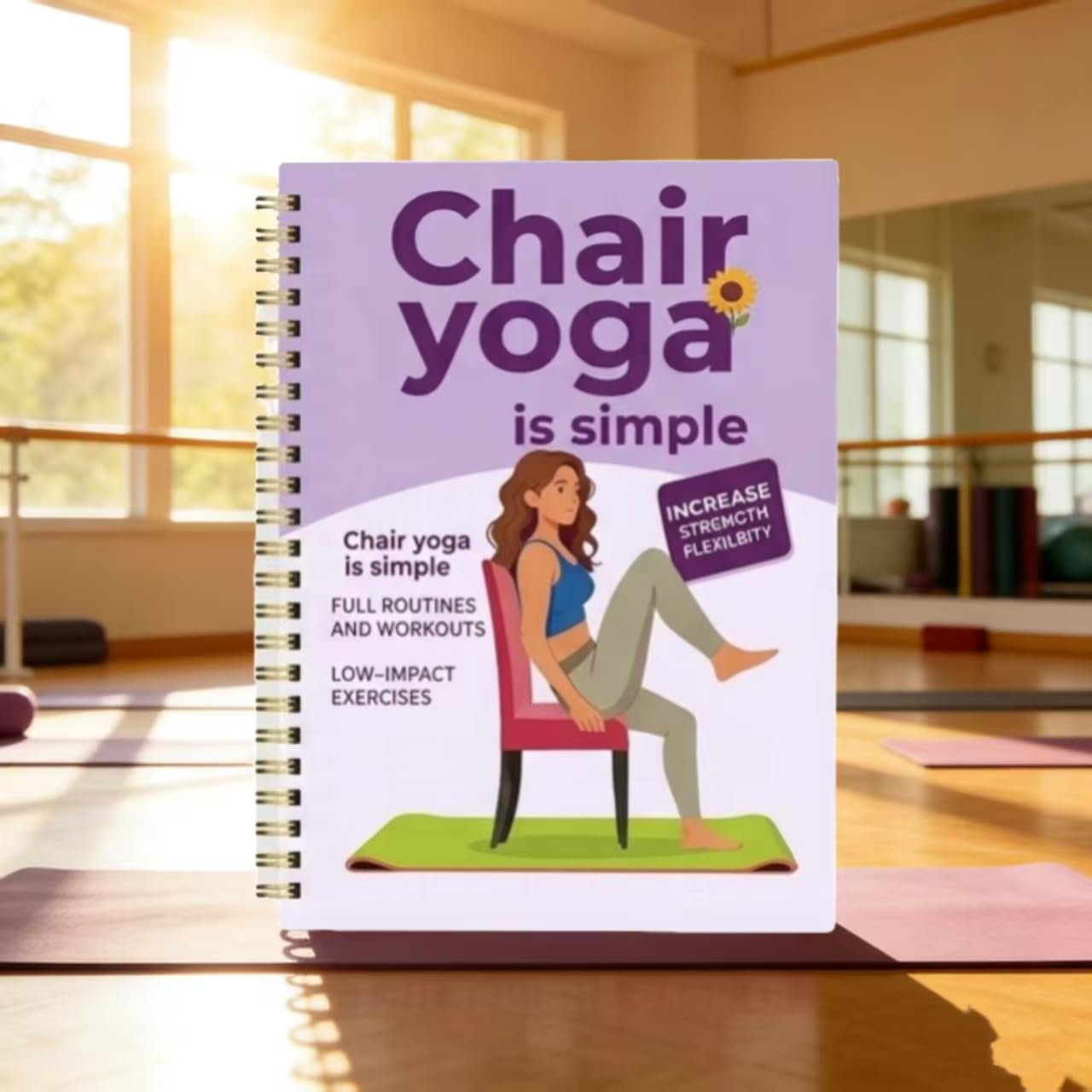 30-Day Chair Yoga Guide Book for Beginners, 60 Workouts for Weight Loss & Flexibility, Spiral Bound Senior Exercise Book (5.5x8.3 Inch, Deep purple)