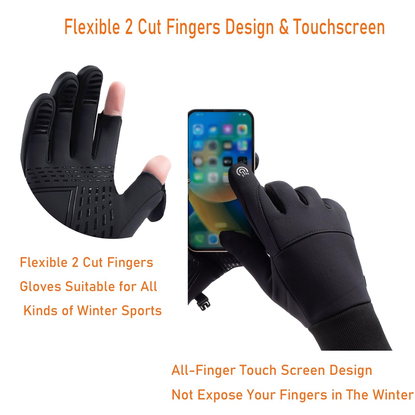 LJCUTE Winter Fingerless Gloves for Cycling Fishing, Windproof Cold Weather Touchscreen Men’s & Women’s Motorcycle Gloves for Driving Hunting Skiing Running