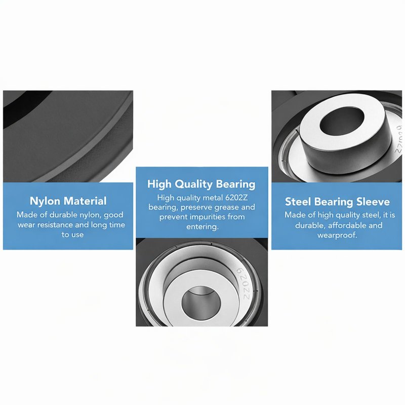 Keenso 10 Pcs/Set 75mm/2.95" Nylon Bearing Pulley Wheel,Abration Bearing Wheel for Home Gym Equipment Part Cable Machine