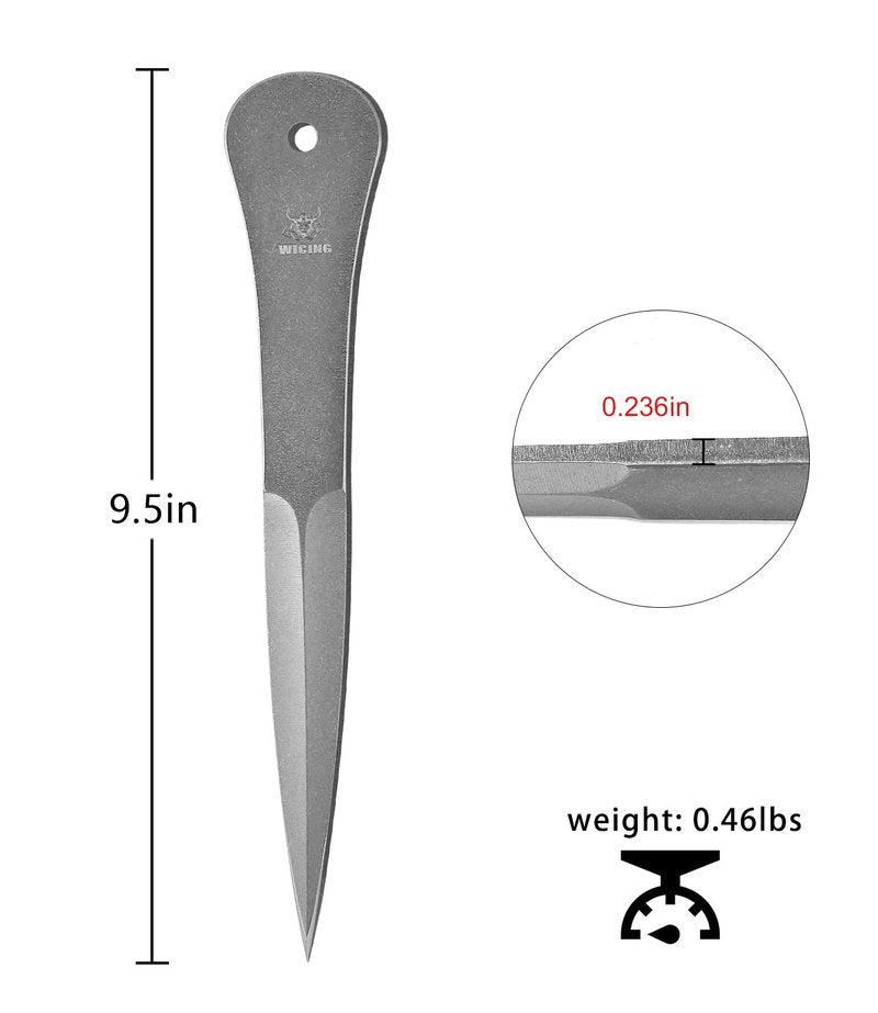 WICING 9.5 Inch Throwing Spikes - 0.236" Thick Full Tang Design, with Nylon Sheaths for Recreation and Competition - 6 Pack