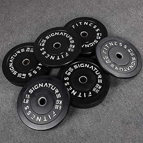 Signature Fitness 2" Olympic Bumper Plate Weight Plates with Steel Hub, 10LB Pair, Black