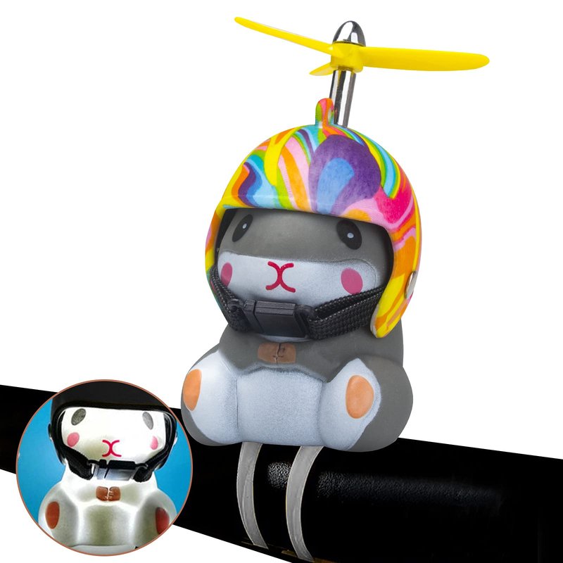 wonuu Duck Bike Bell with Light and Helmet Cute Hamster Bicycle Horn, Dashboard Decoration Hamster Motorcycle Bike Bells Rubber Duck Car Dashboard Decorations (Rainbow-Hamster)