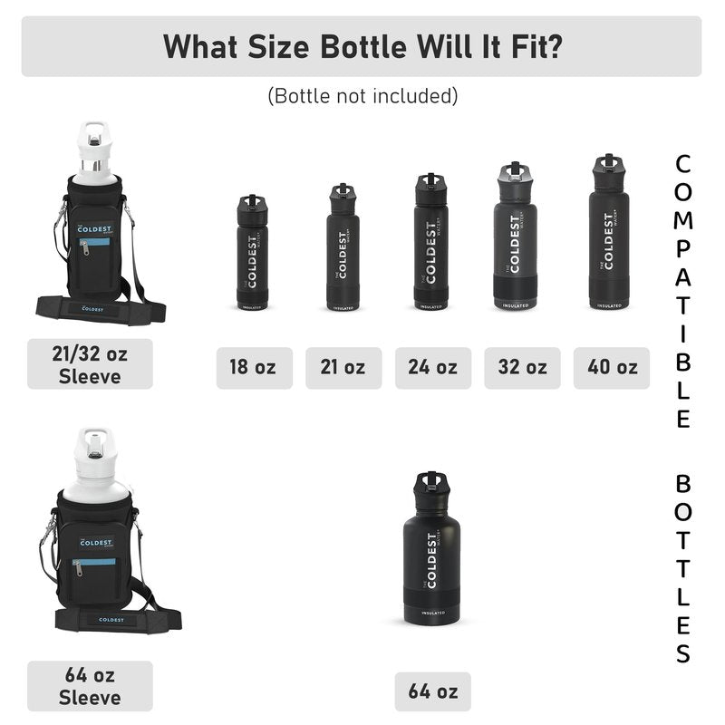 Coldest Water Bottle Carrier Bag with Adjustable Straps - Travel Friendly, Dent Free Design & Extra Phone Pocket, Holder Case Pouch Sleeve Cover Fits Insulated Stainless Steel Water Bottle (21-32 oz)