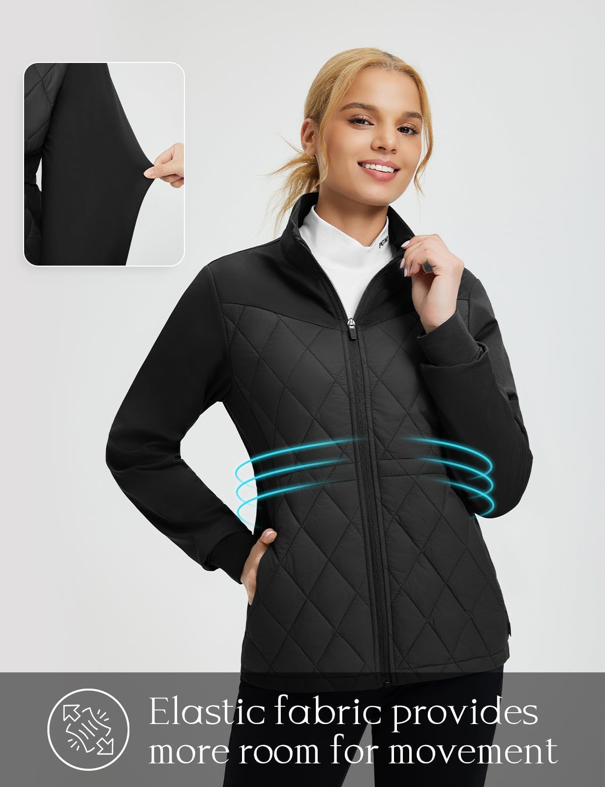 baleaf Women's Puffer Jackets Lightweight Winter Warm Stand Collar Water Resistant Golf Quilted Jacket 4 Pockets Black M