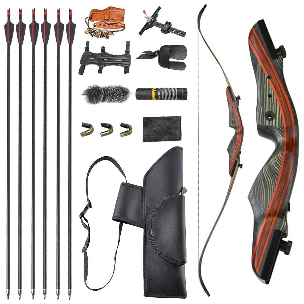 ZSHJGJR 62 Inch Takedown Recurve Bow and Arrow Set American Hunting Bow for Adults & Youth Beginner Traditional Wooden Bow Longbow 20-50lbs Right Handed for Archery Outdoor Hunting Shooting(30lbs)
