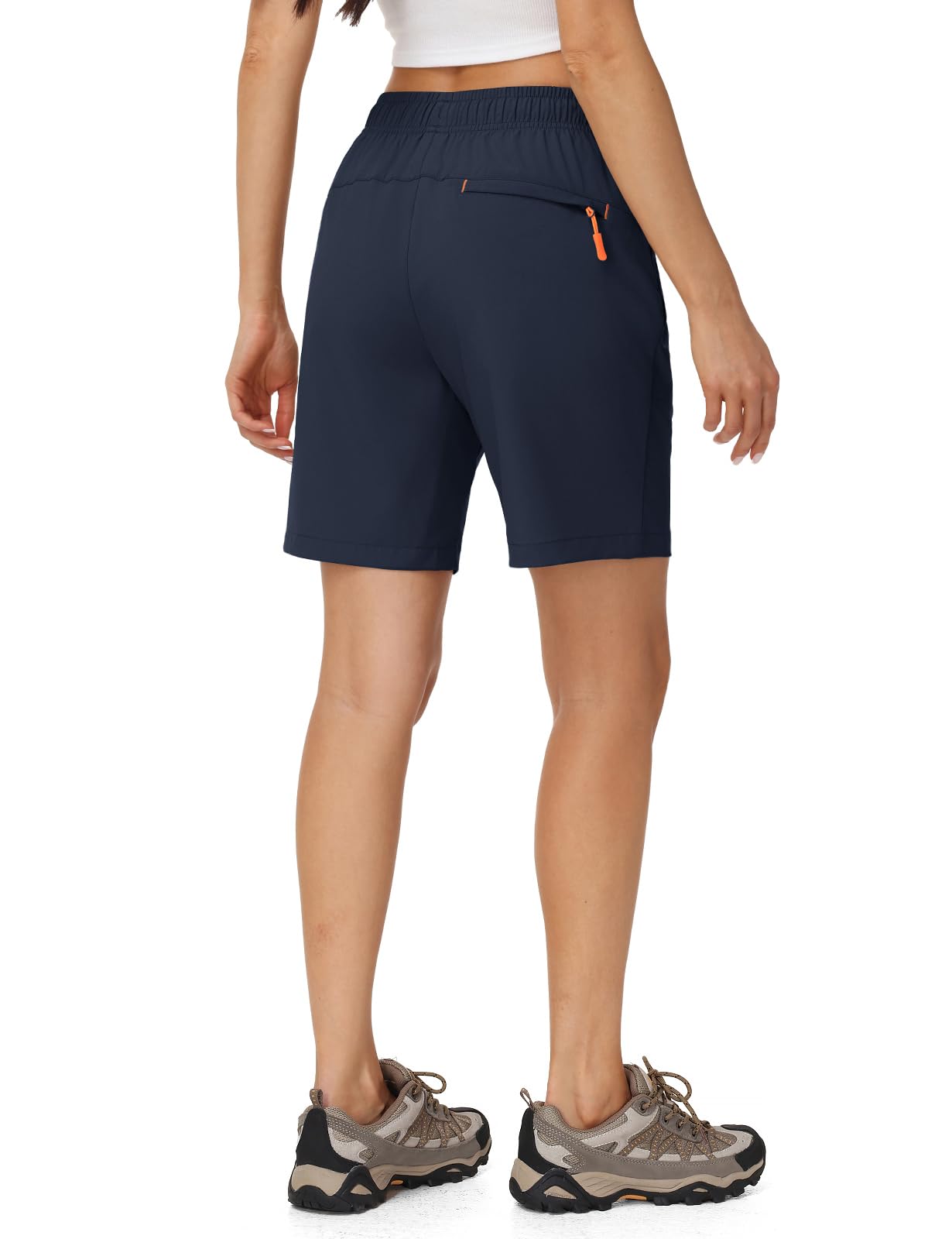 Rdruko Women's Hiking Shorts 8" Quick Dry Lightweight Water Resistant Outdoor Travel Shorts with Pockets, Navy Blue, L