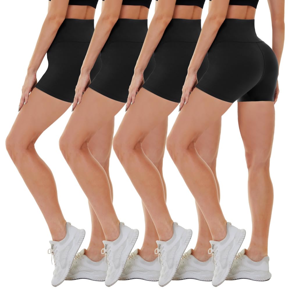 CAMPSNAIL 4 Pack Biker Shorts for Women High Waist - 5"/8" Tummy Control Soft Athletic Yoga Workout Running Gym Shorts