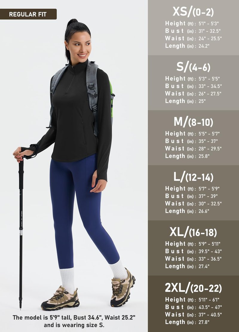 Emlovm Women's Fleece Running Jacket Quarter Zip Pullover Water Resistant Thermal Equestrian Shirt Warm Winter Golf Gear Black M