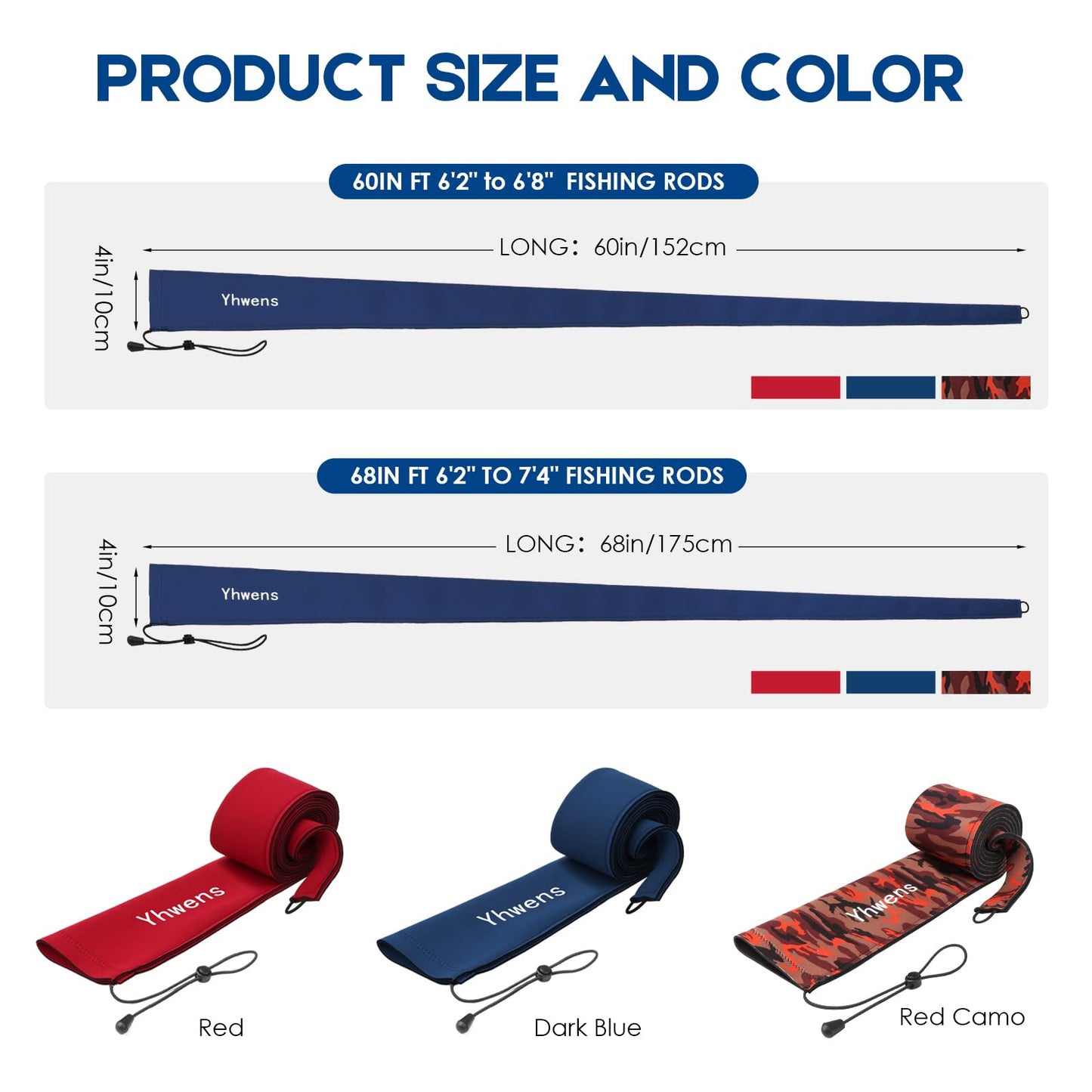 Yhwens Neoprene Fishing Rod Sleeve Rod Socks for Fishing Poles Sleeve Rod Cover Rod Protector for Casting Spinning Trolling Fishing Rod Storage Durable(68” Dark Blue 2Packs)