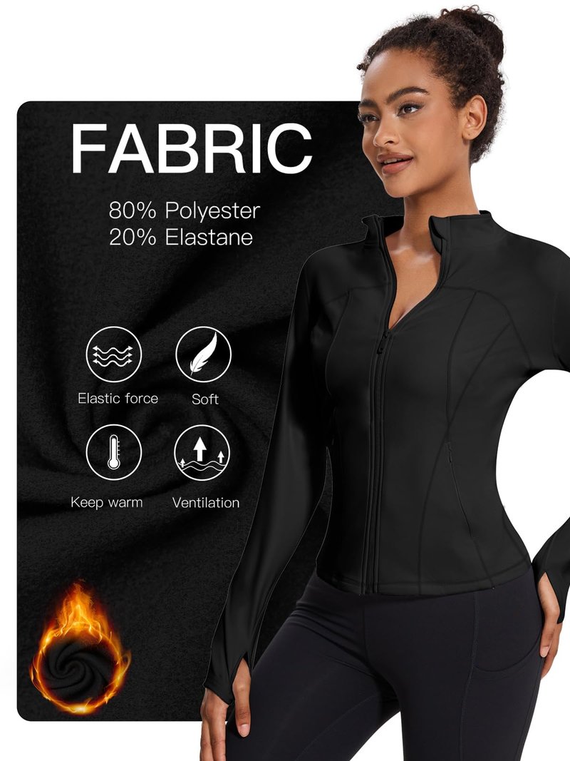 VUTRU Women's Fleece Workout Jacket Zip Up Athletic Jacket Sports Lightweight Track Yoga Cropped Athletic Jacekts (Black,M)