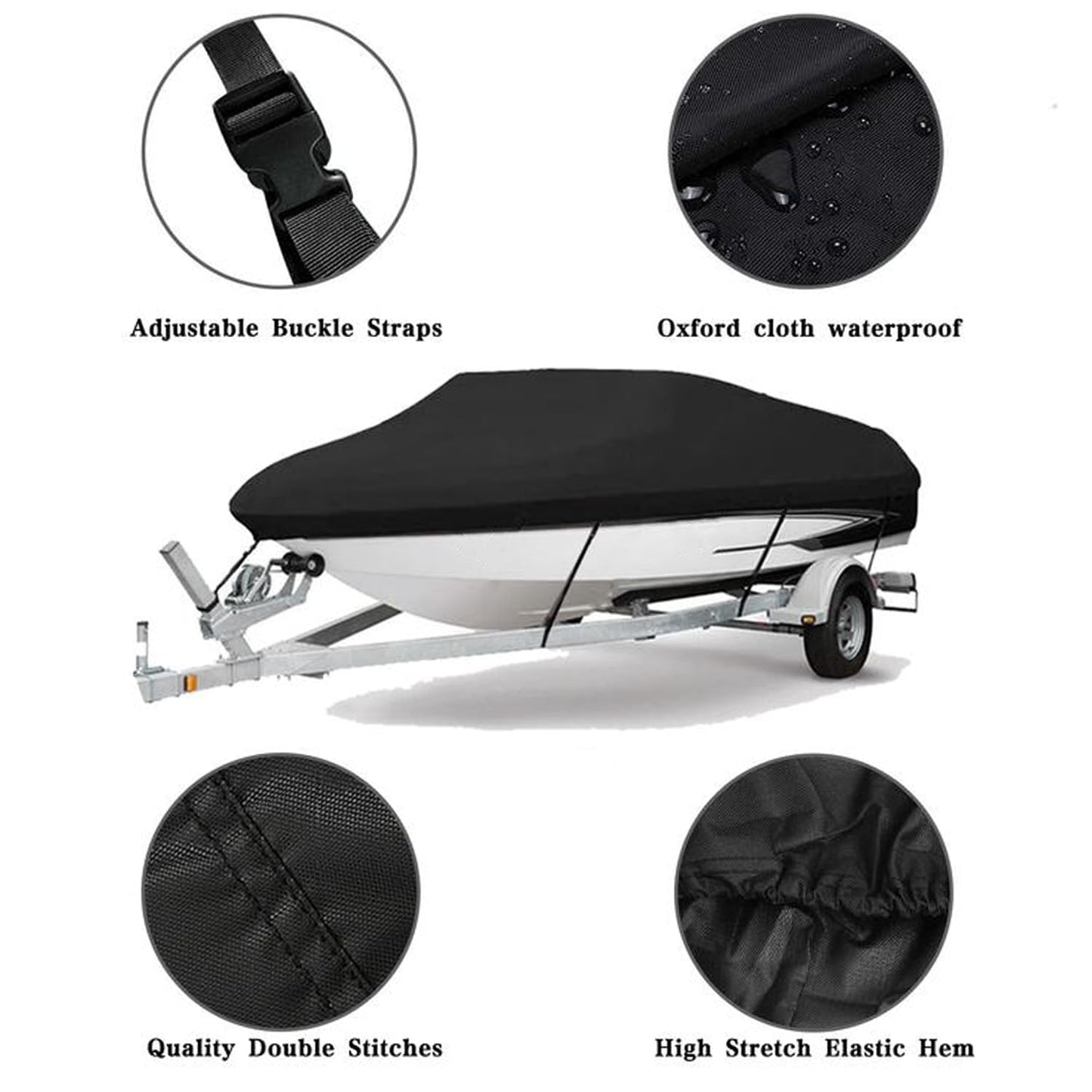 Heavy Duty Waterproof Boat Cover, PU Marine Grade Polyester Boats Covering, UV Resistant Bass Boat Cover, Fits V-Hull Tri-Hull Fish&SkiBoat, Runabout (17'-19', Beam Width up to 96")