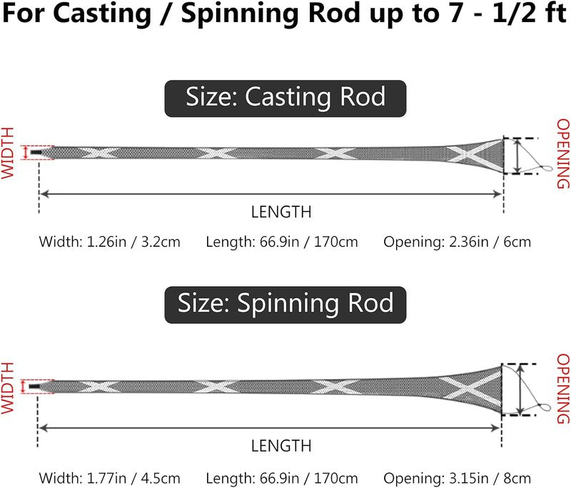 BASSDASH Fishing Rod Sleeves - Protective Casting & Spinning Rod Socks for Poles Up to 7.5ft