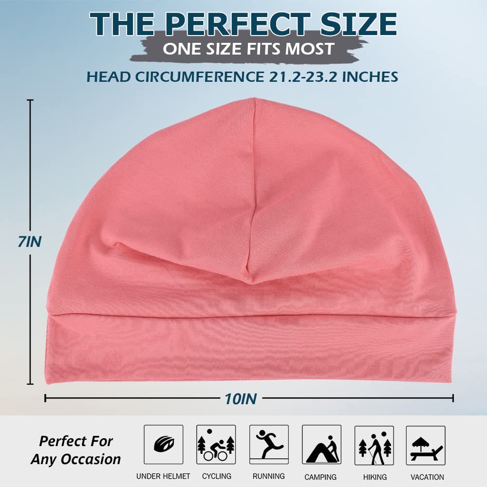 100% Cotton Skull Caps Beanie Sleeping Hats for Men Women 2-Pack Pink